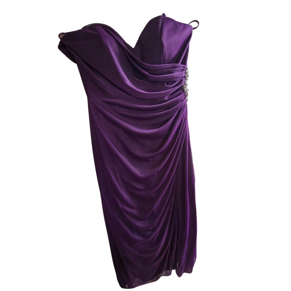Xscape by Joanna Chen Petite Purple Ruched Gown – Rhinestone Detail – Size 12P